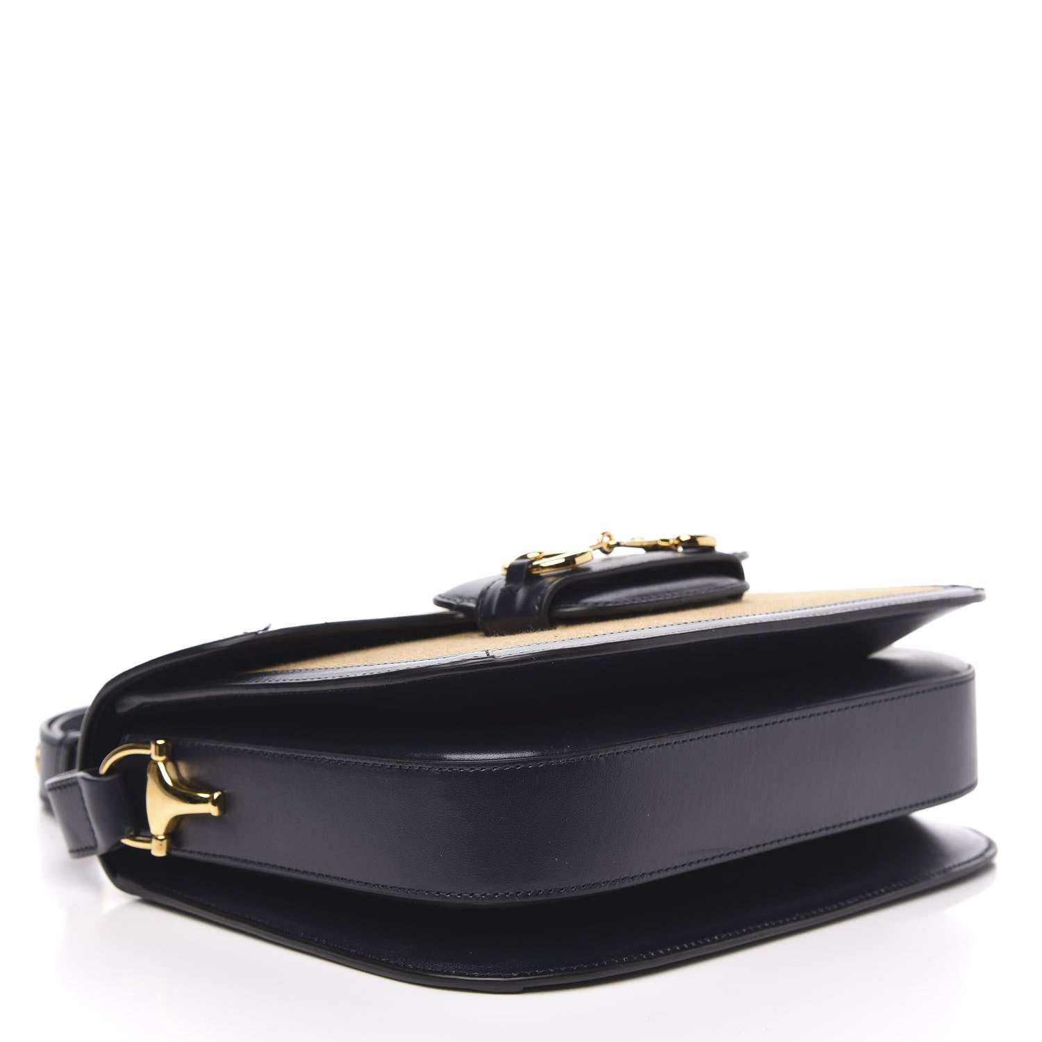 Gucci Vintage Rice Canvas Plutone Calfskin Horsebit 1955 Shoulder Bag Beige Black 4 of 9