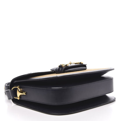 Gucci Vintage Rice Canvas Plutone Calfskin Horsebit 1955 Shoulder Bag Beige Black 4 of 9