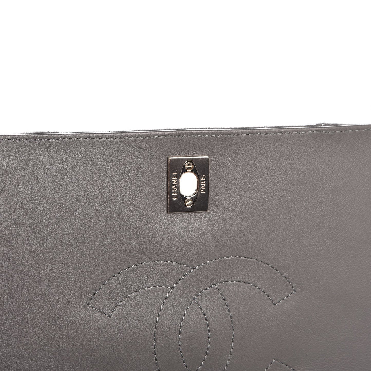 Calfskin Chevron Quilted Medium Statement Flap Grey