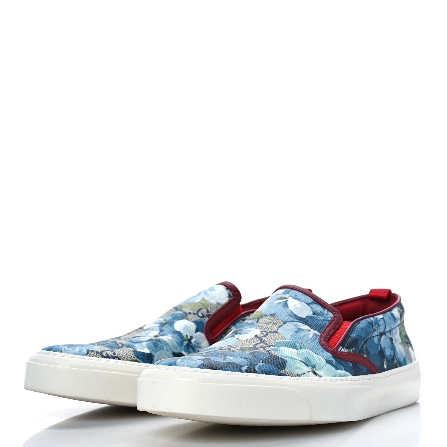 Gucci GG Supreme Monogram Blooms Womens Slip On Sneakers 40.5 Beige Blue Navy Red 4 of 9