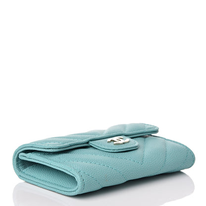 Chanel Caviar Chevron Quilted Card Holder Wallet Green 4 of 9