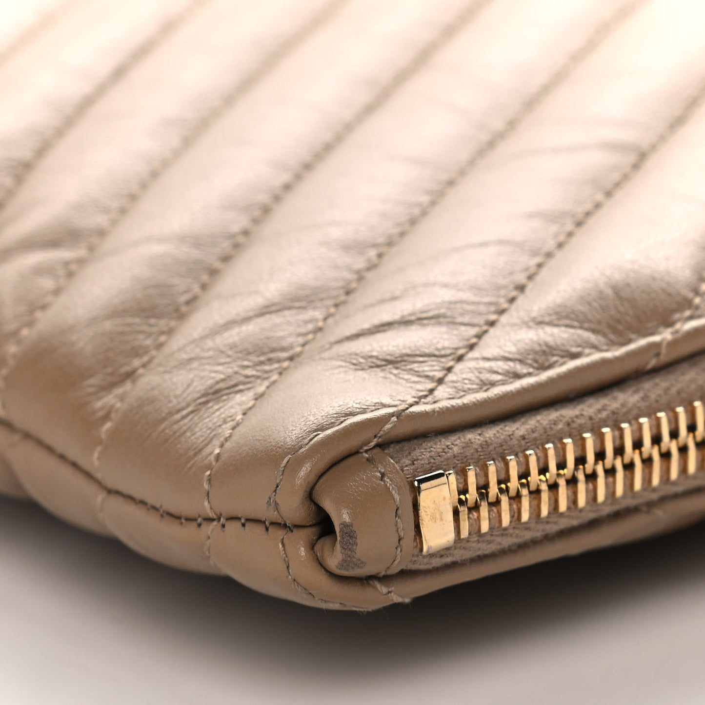 Calfskin Matelasse Chevron Monogram Zip A4 Pouch Cork