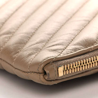 Saint Laurent Calfskin Matelasse Chevron Monogram Zip A4 Pouch Cork 11 of 12