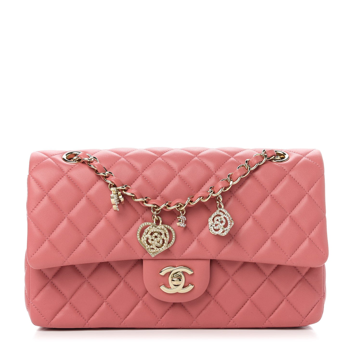 Lambskin Quilted Valentine Charms Medium Single Flap Pink
