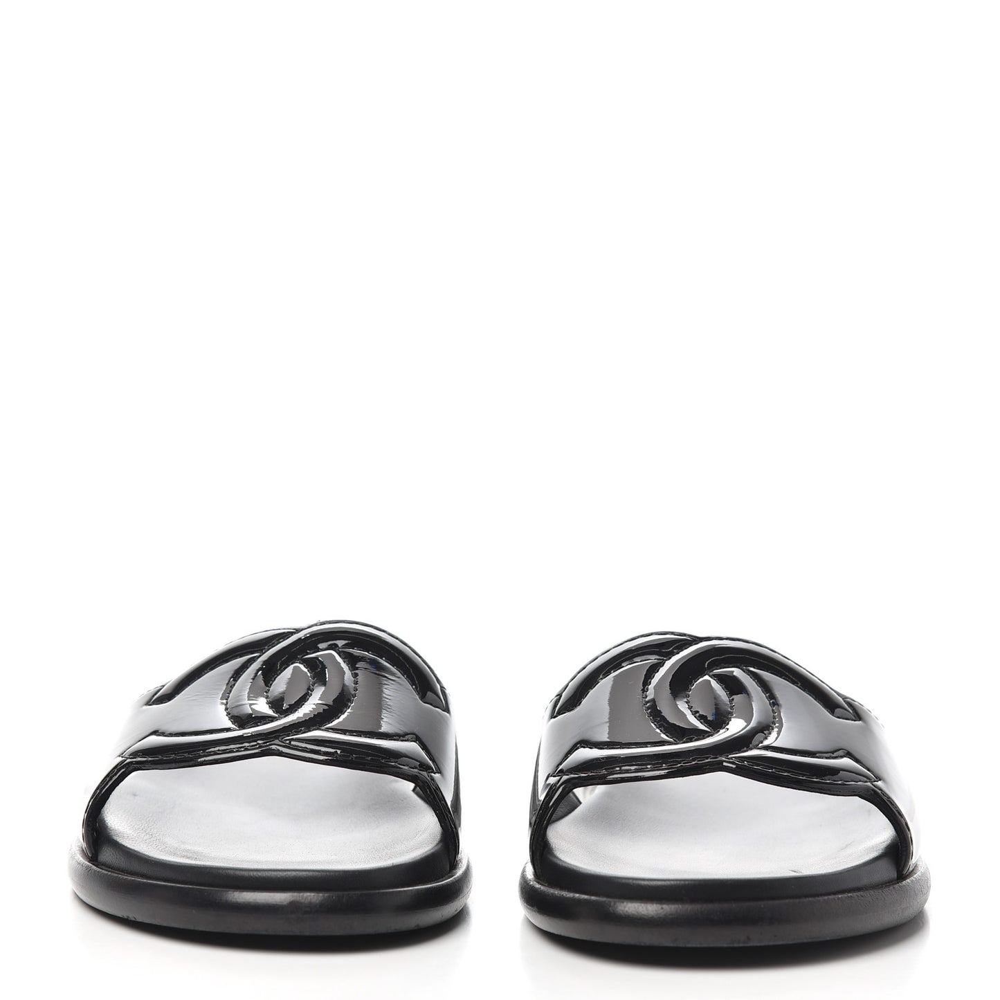 Patent Calfskin CC Slip On Mules 38 Black