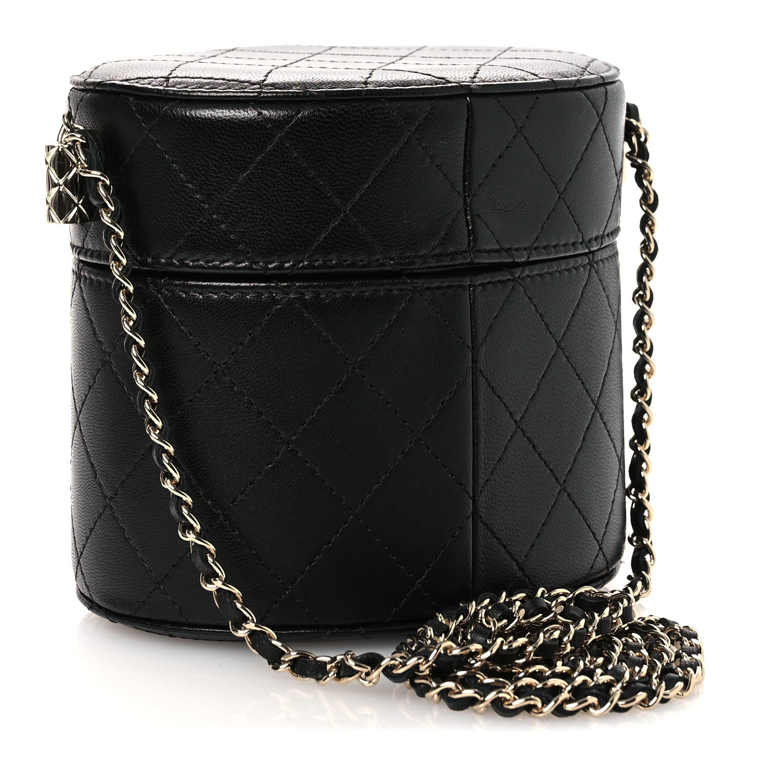 Chanel Lambskin Quilted Round Vanity Case With Chain Black 3 of 12