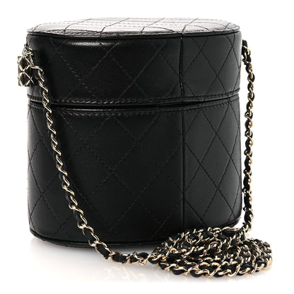 Chanel Lambskin Quilted Round Vanity Case With Chain Black 3 of 12