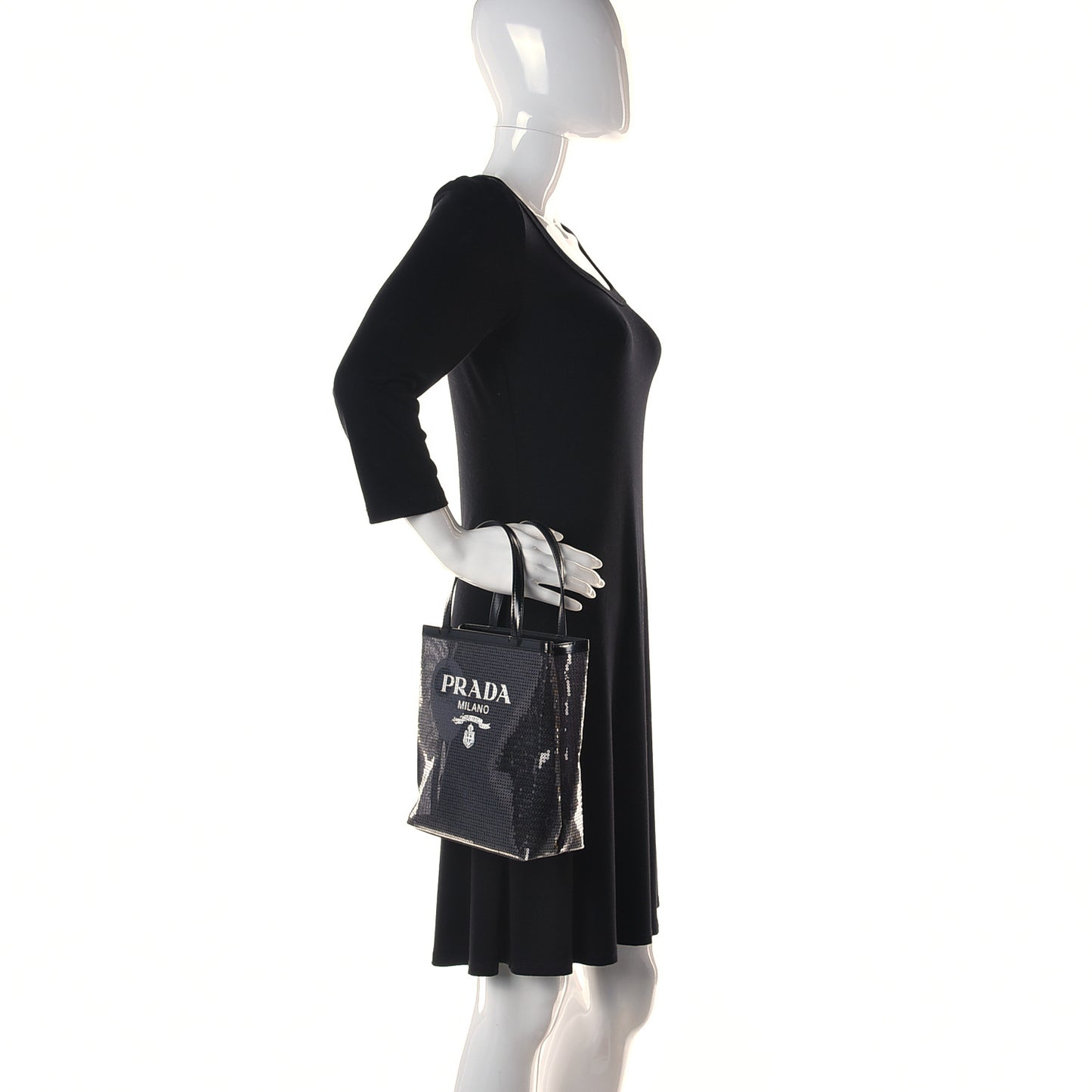 Sequin Mesh Small Tote Bag Black