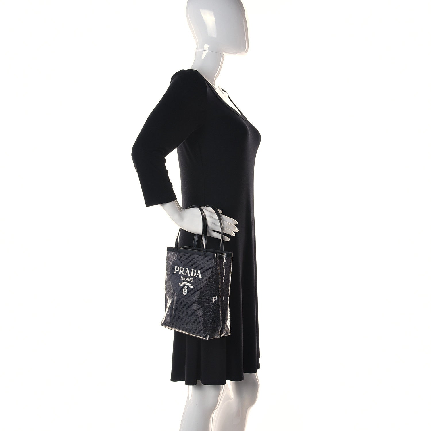 Prada Sequin Mesh Small Tote Bag Black 2 of 14