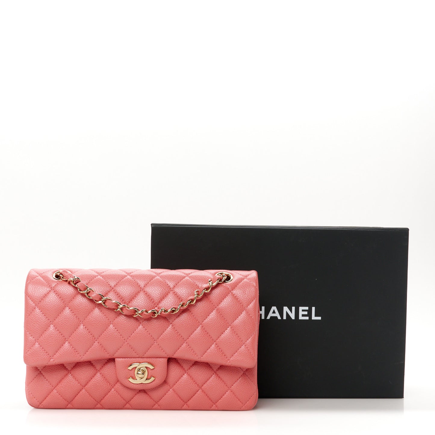 Metallic Caviar Quilted Medium Double Flap Pink