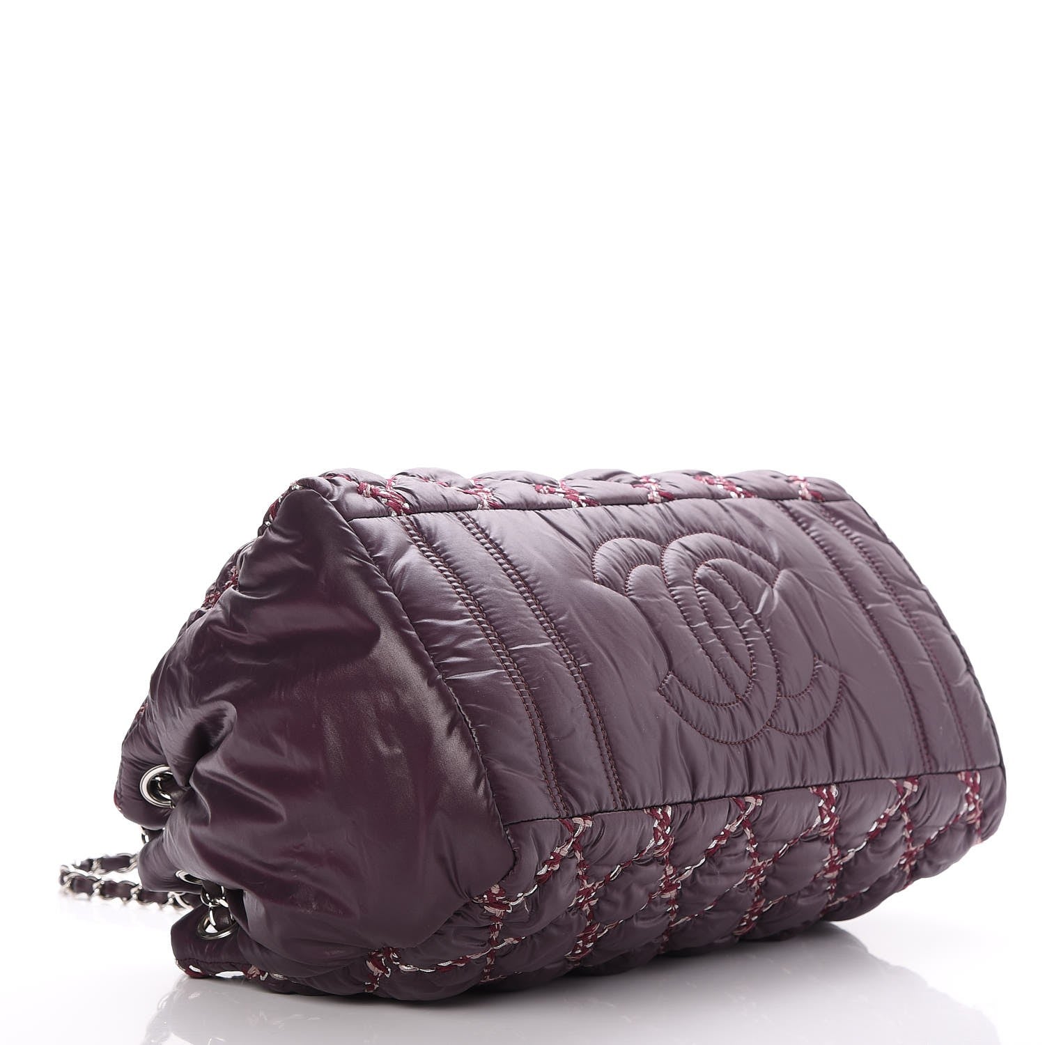 Chanel Nylon Quilted Tweed Stitch Bubble Tote Plum 4 of 7