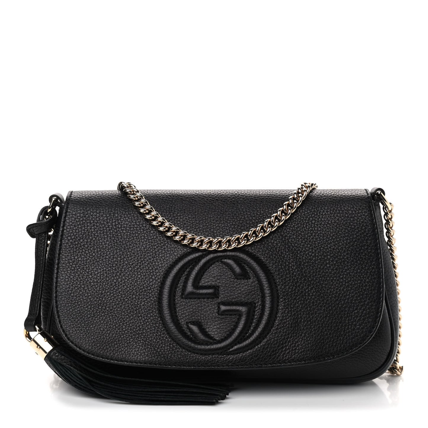 Pebbled Calfskin Medium Soho Flap Crossbody Black