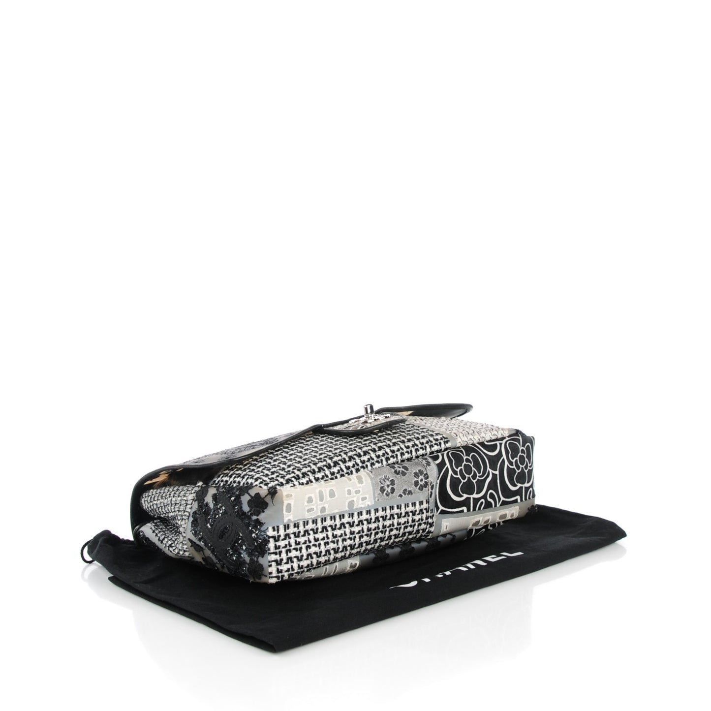 Tweed Patchwork Jumbo Single Flap Black