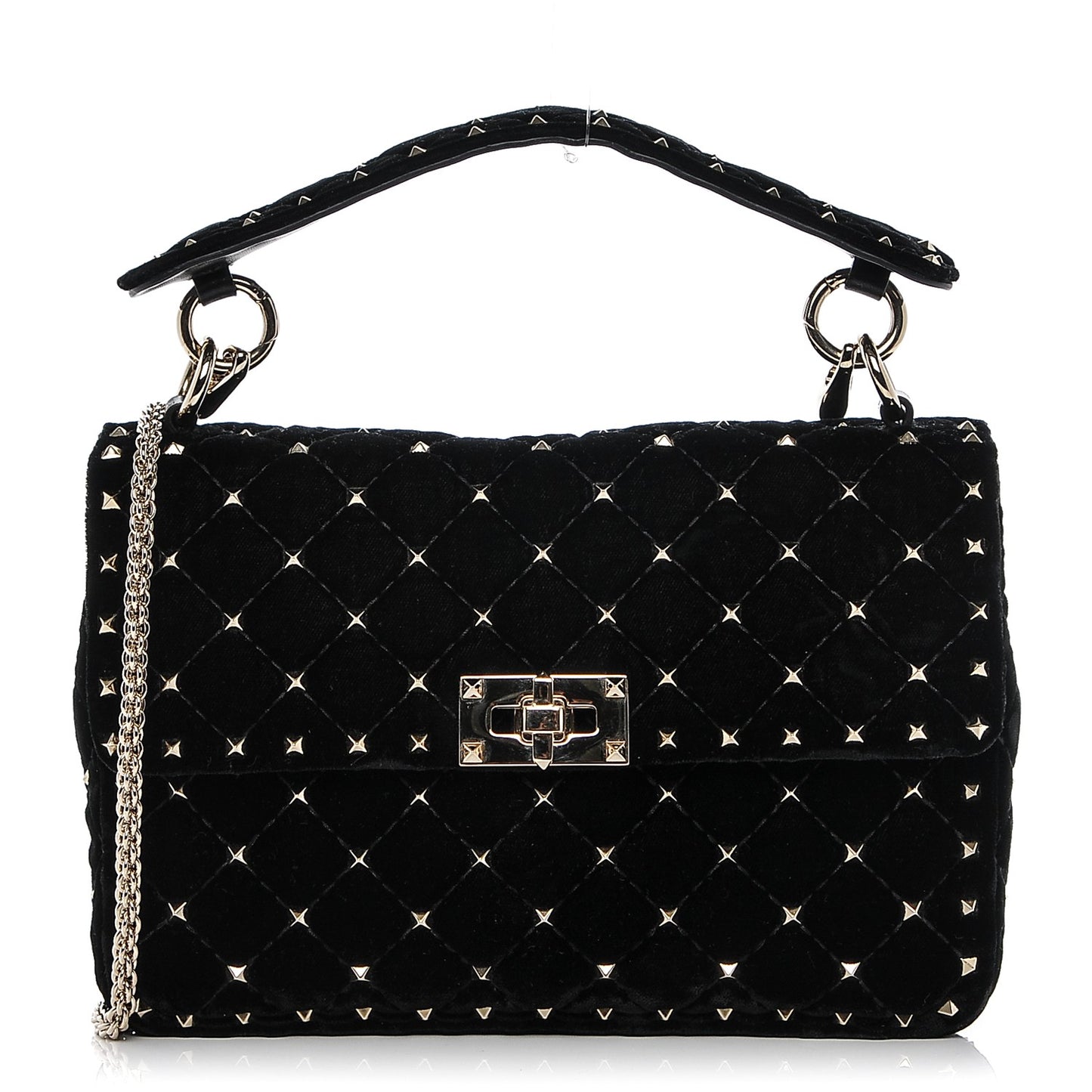 Velvet Medium Rockstud Spike Shoulder Bag Black