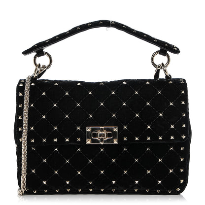 Valentino Garavani Velvet Medium Rockstud Spike Shoulder Bag Black 1 of 6