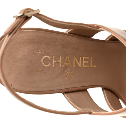 Chanel Calfskin CC Turnlock Sandals 37.5 Beige 11 of 15