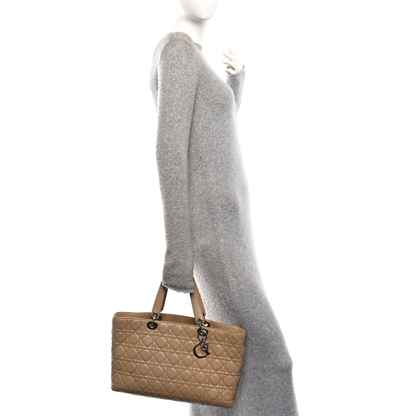 Lambskin Cannage Large Lady Dior Shopper Tote Beige