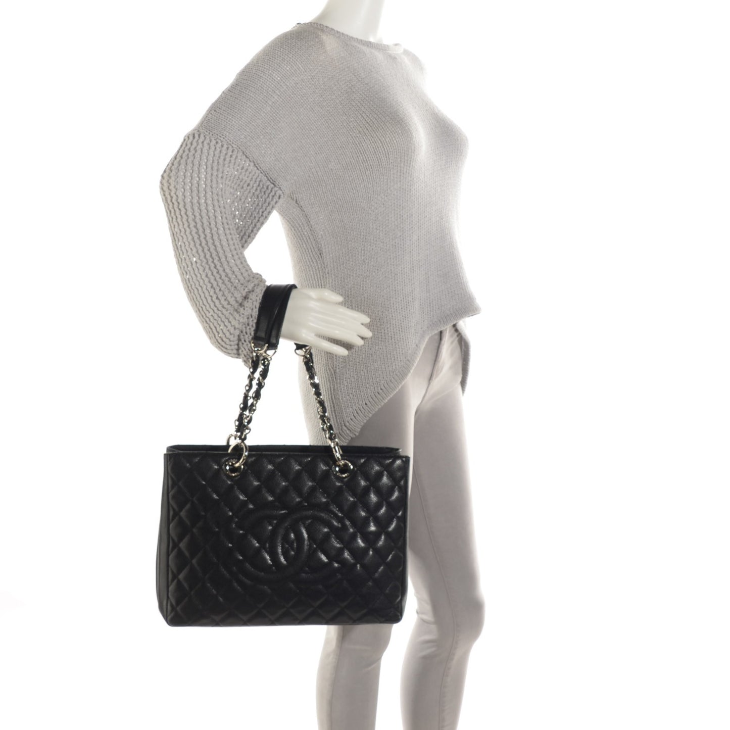 Caviar Quilted Grand Shopping Tote GST Black