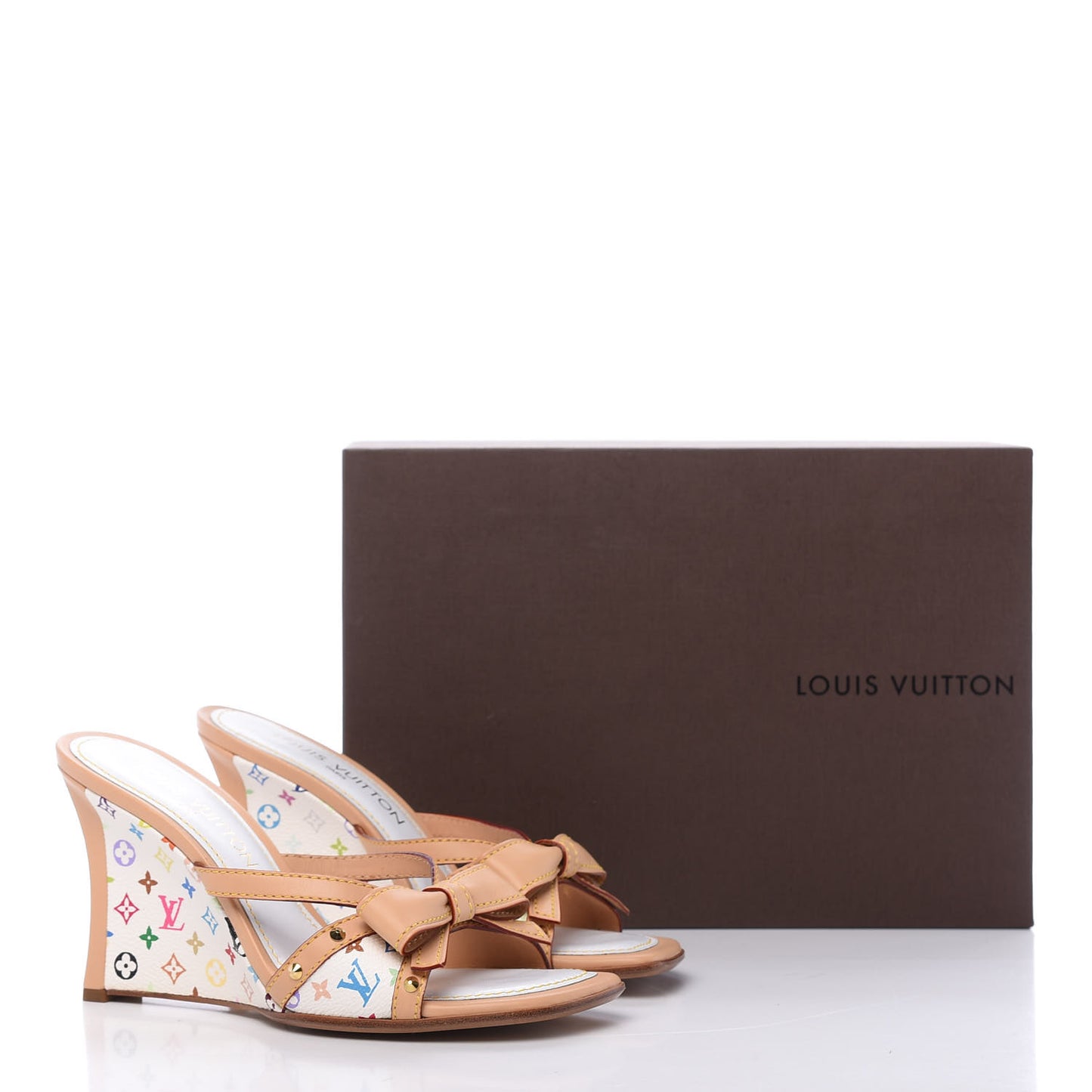 Monogram Multicolor Bow Wedge Sandals 37 White