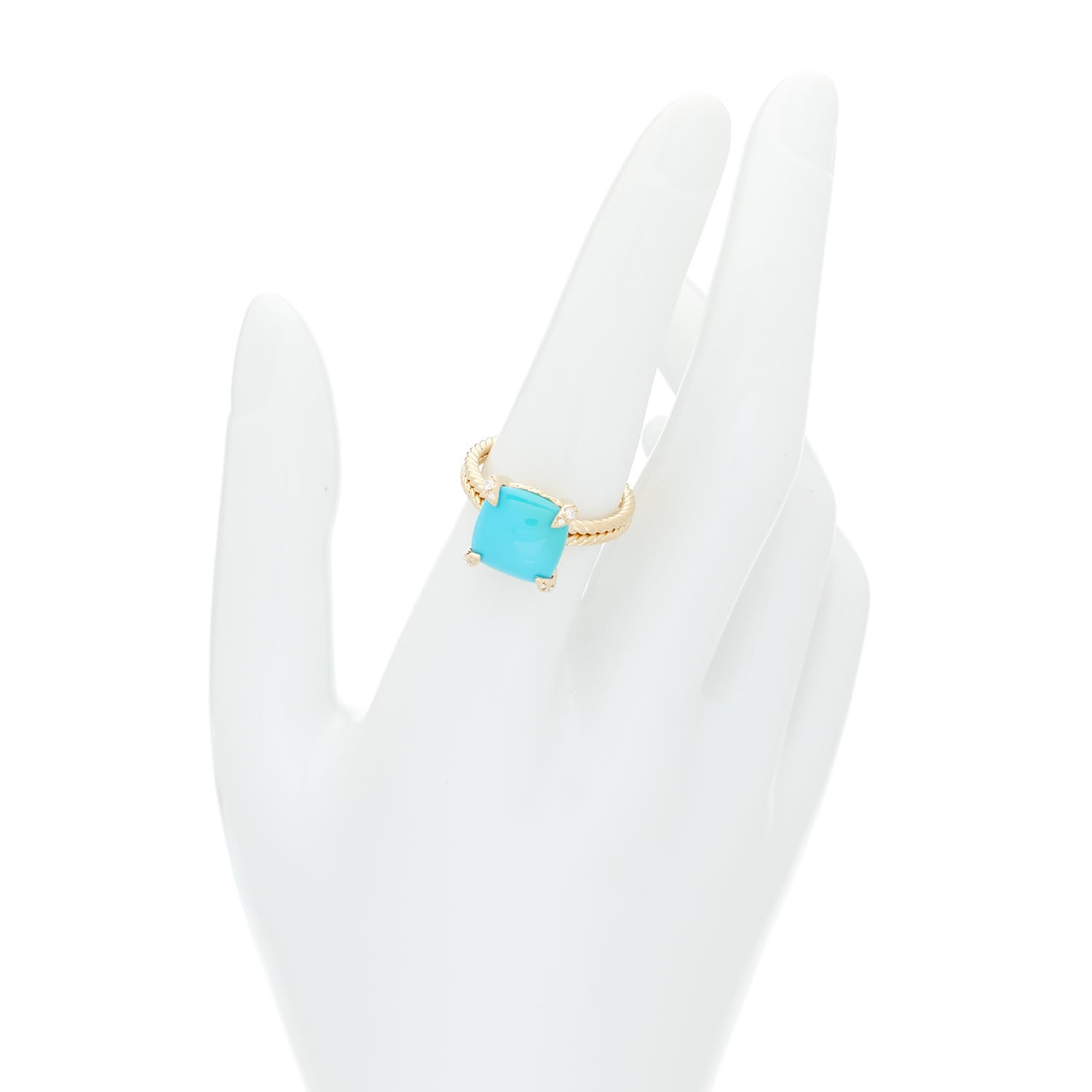 David Yurman 18K Yellow Gold Diamond Turquoise 11mm Chatelaine Ring 54 7 2 of 4