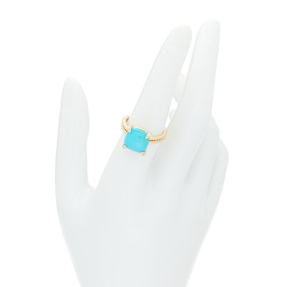 David Yurman 18K Yellow Gold Diamond Turquoise 11mm Chatelaine Ring 54 7 2 of 4