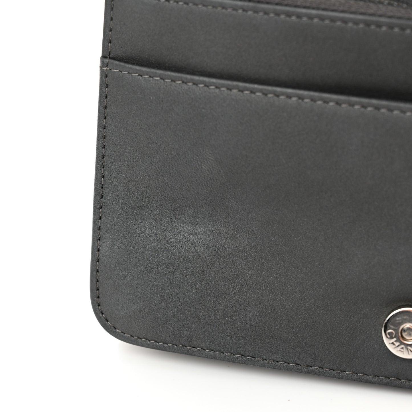 Lambskin Camellia Studded Wallet on Chain WOC Grey