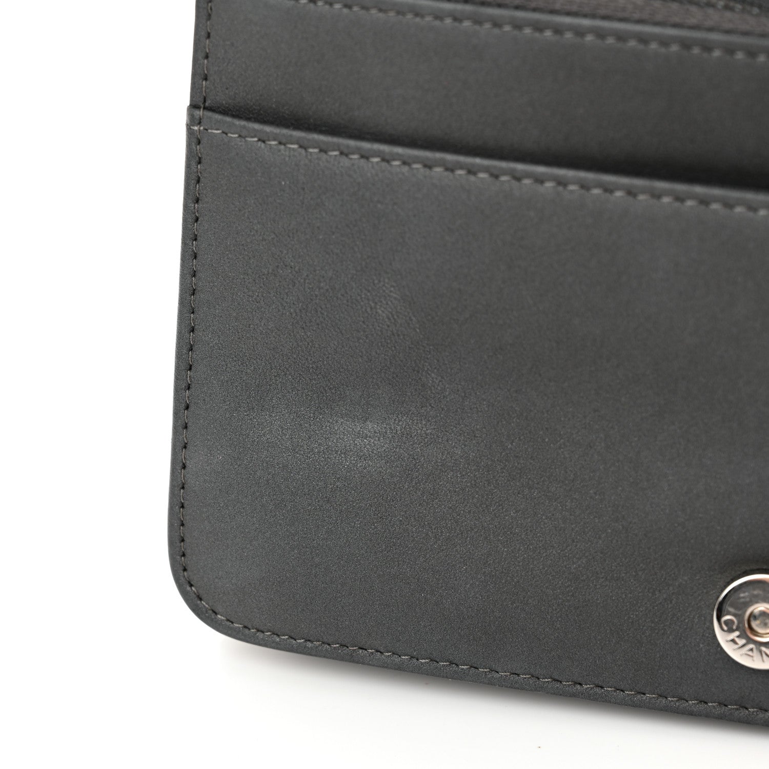 Chanel Lambskin Camellia Studded Wallet on Chain WOC Grey 14 of 18