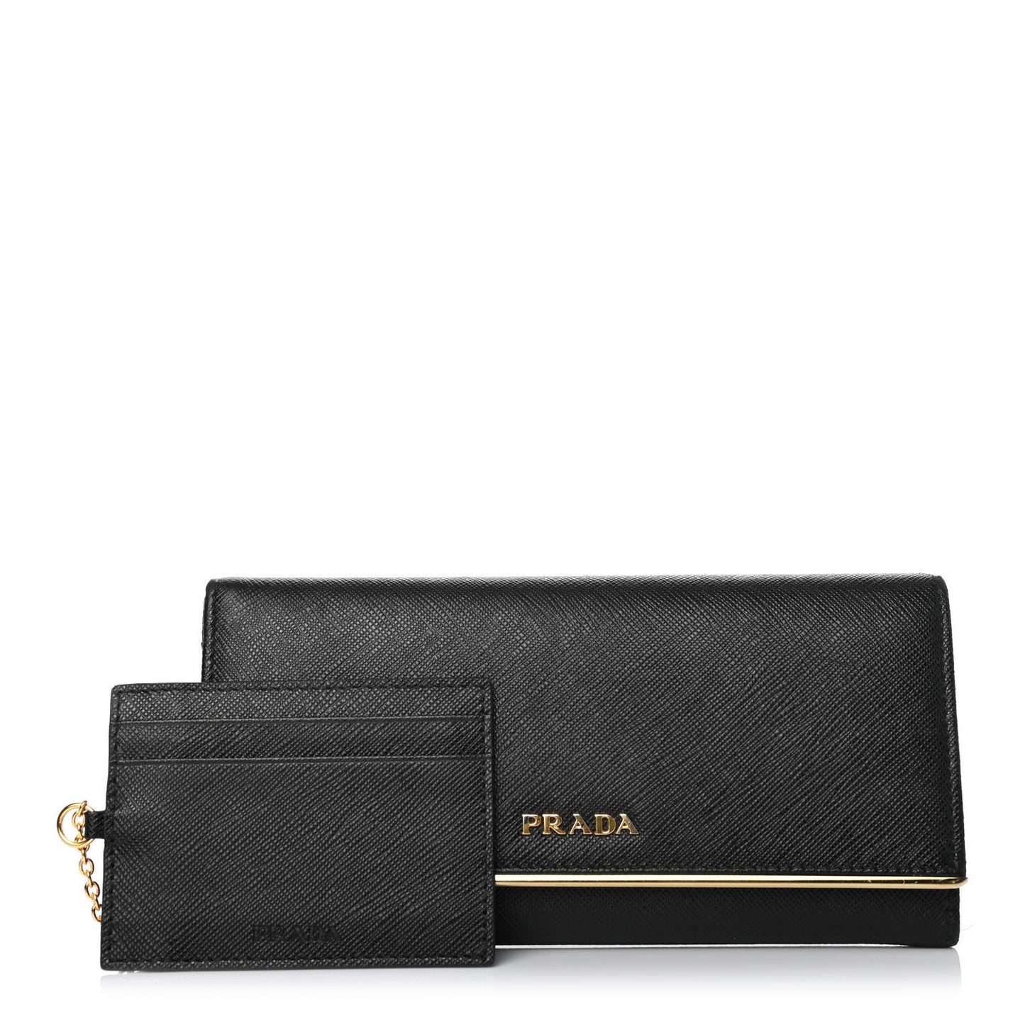 Saffiano Metal Bar Continental Flap Wallet Black