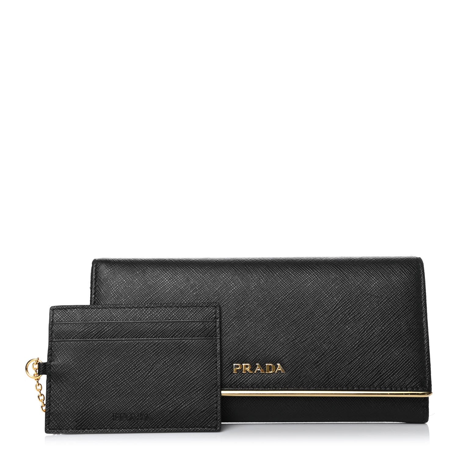 Prada Saffiano Metal Bar Continental Flap Wallet Black 1 of 5