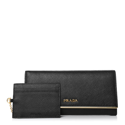 Prada Saffiano Metal Bar Continental Flap Wallet Black 1 of 5