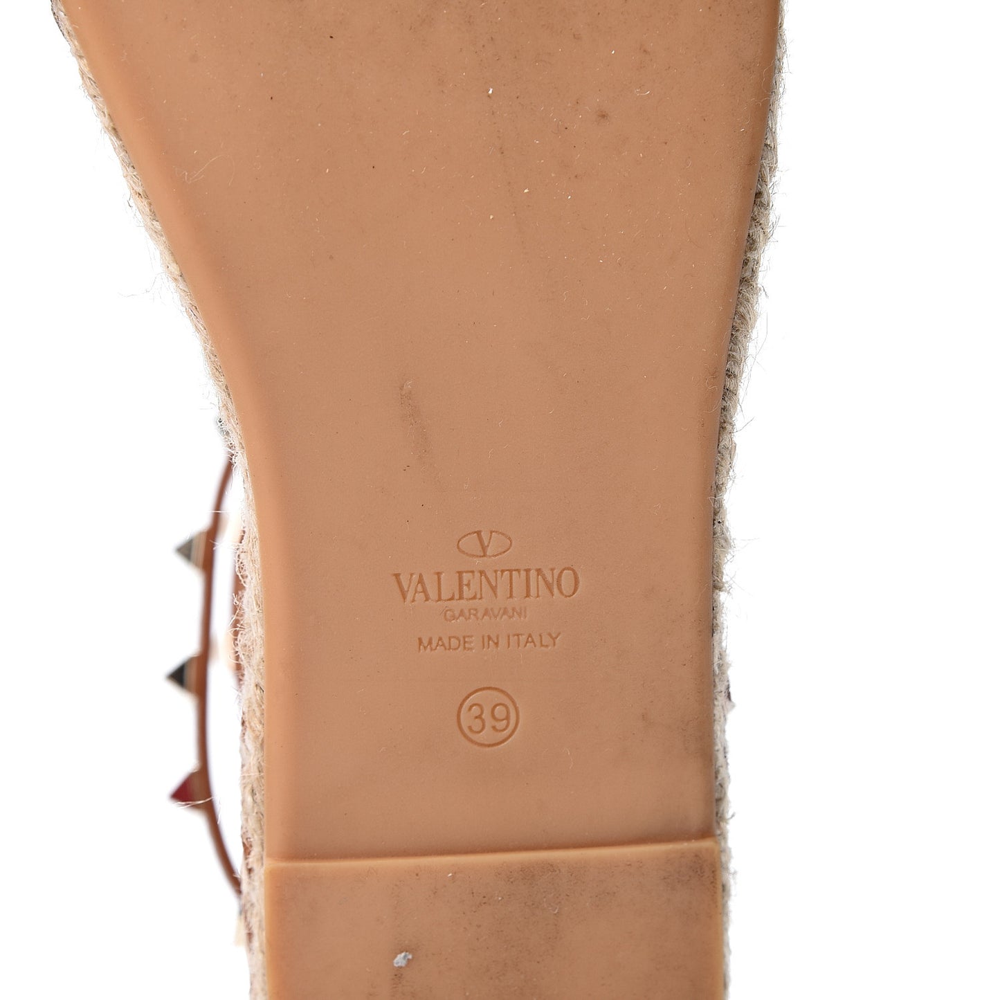 Grained Calfskin Rockstud Ankle Wrap Espadrille Flats 39 Cognac
