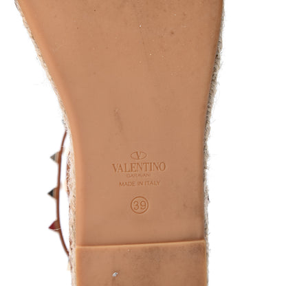 Valentino Garavani Grained Calfskin Rockstud Ankle Wrap Espadrille Flats 39 Cognac 7 of 10