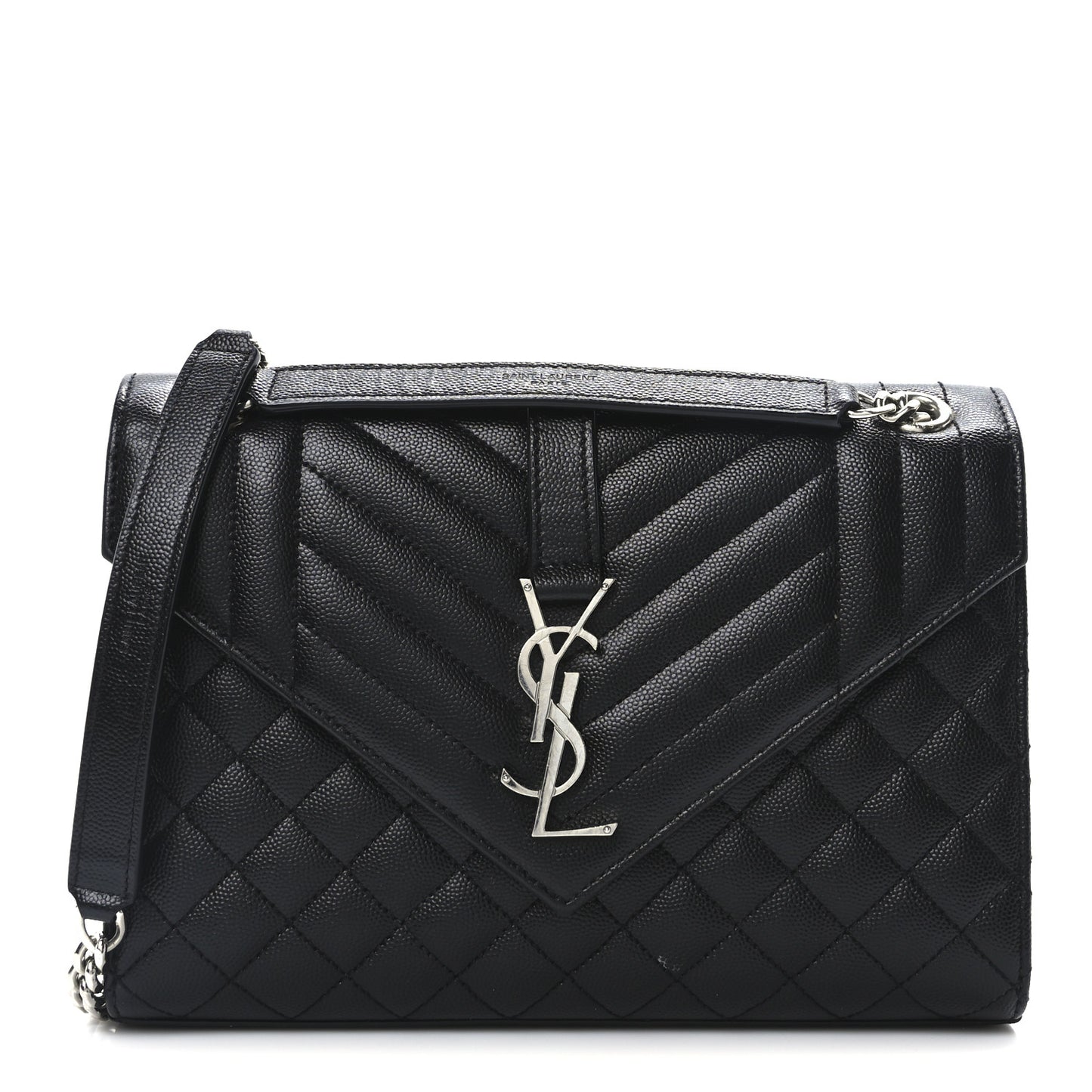 Grain De Poudre Textured Mixed Matelasse Triquilt Medium Monogram Satchel Black