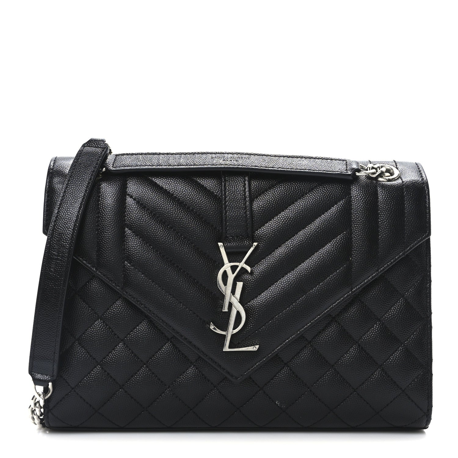 Saint Laurent Grain De Poudre Textured Mixed Matelasse Triquilt Medium Monogram Satchel Black 1 of 11
