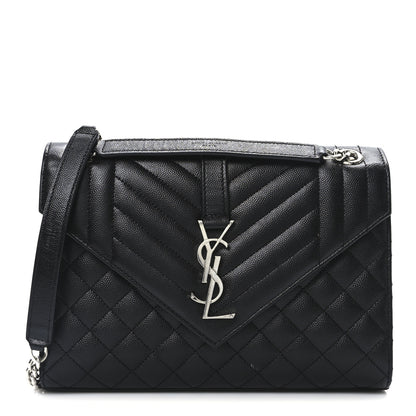 Saint Laurent Grain De Poudre Textured Mixed Matelasse Triquilt Medium Monogram Satchel Black 1 of 11