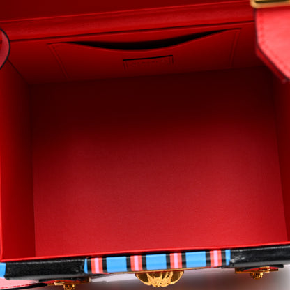 Versace Calfskin Medusa Vanity Stripe Train Case Blue Red Multicolor 5 of 9