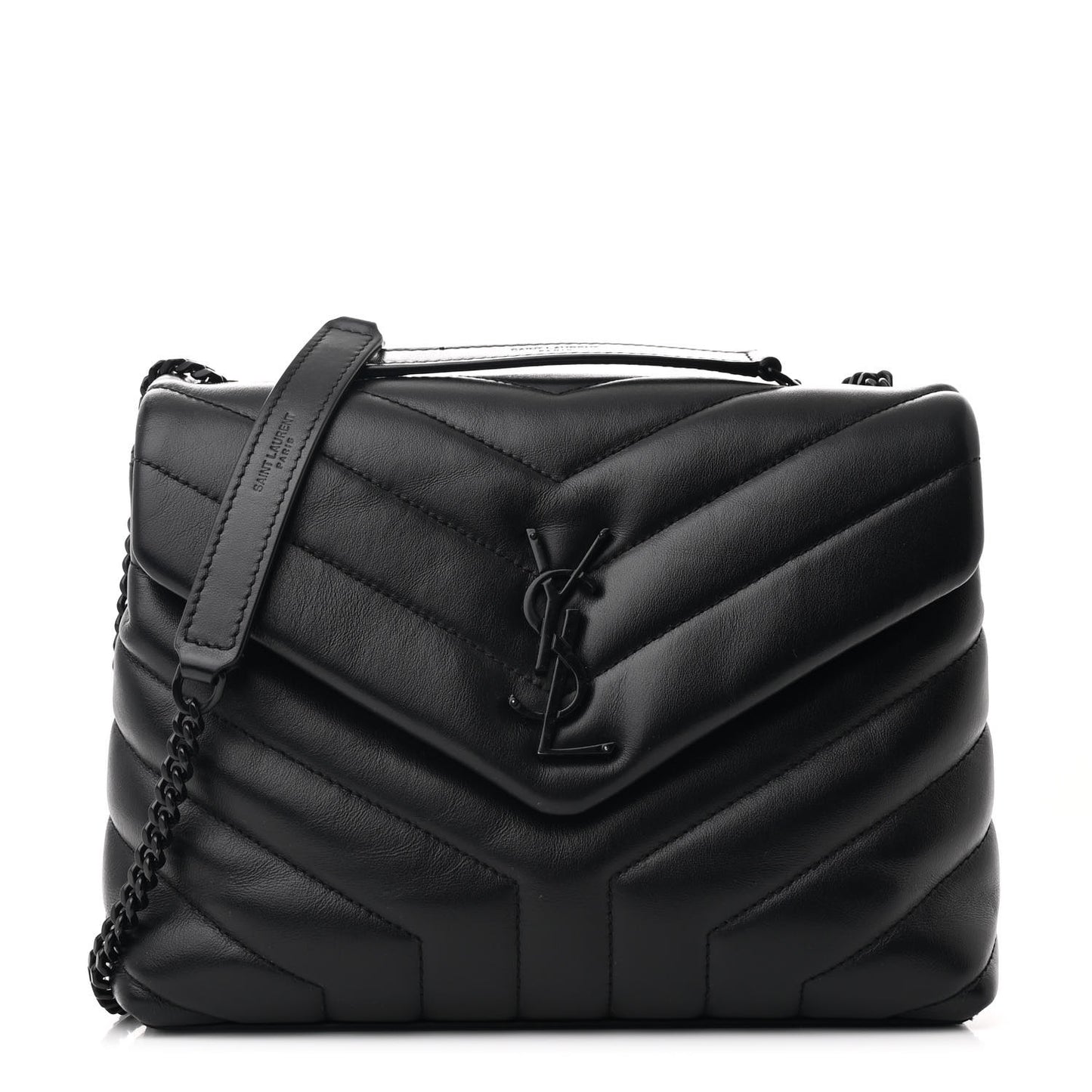 Calfskin Y Quilted Monogram Monochrome Small Loulou Chain Satchel Black
