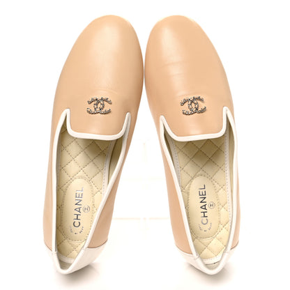 Chanel Fantasy Goatskin CC Mocassin Loafers 38.5 Beige White 2 of 10