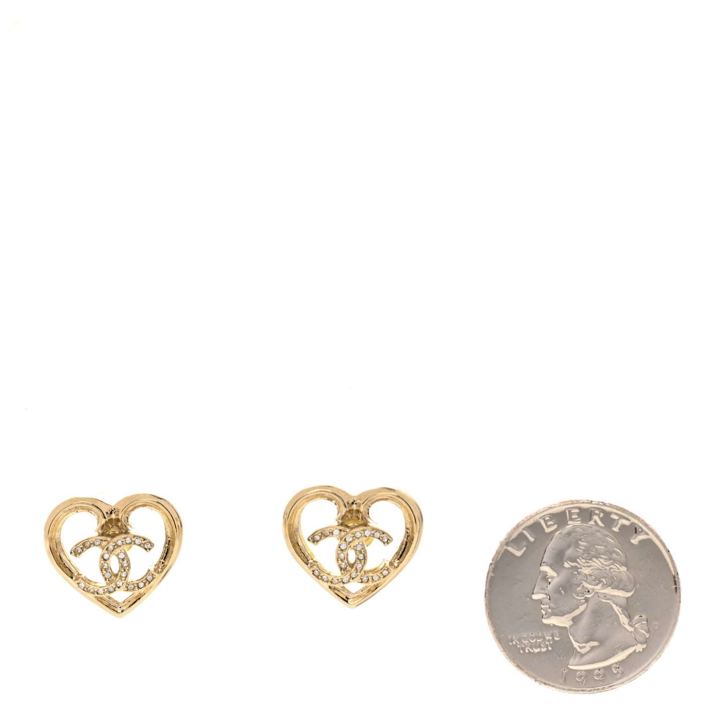 Metal Crystal CC Logo Heart Earrings Gold