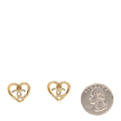 Chanel Metal Crystal CC Logo Heart Earrings Gold 2 of 4