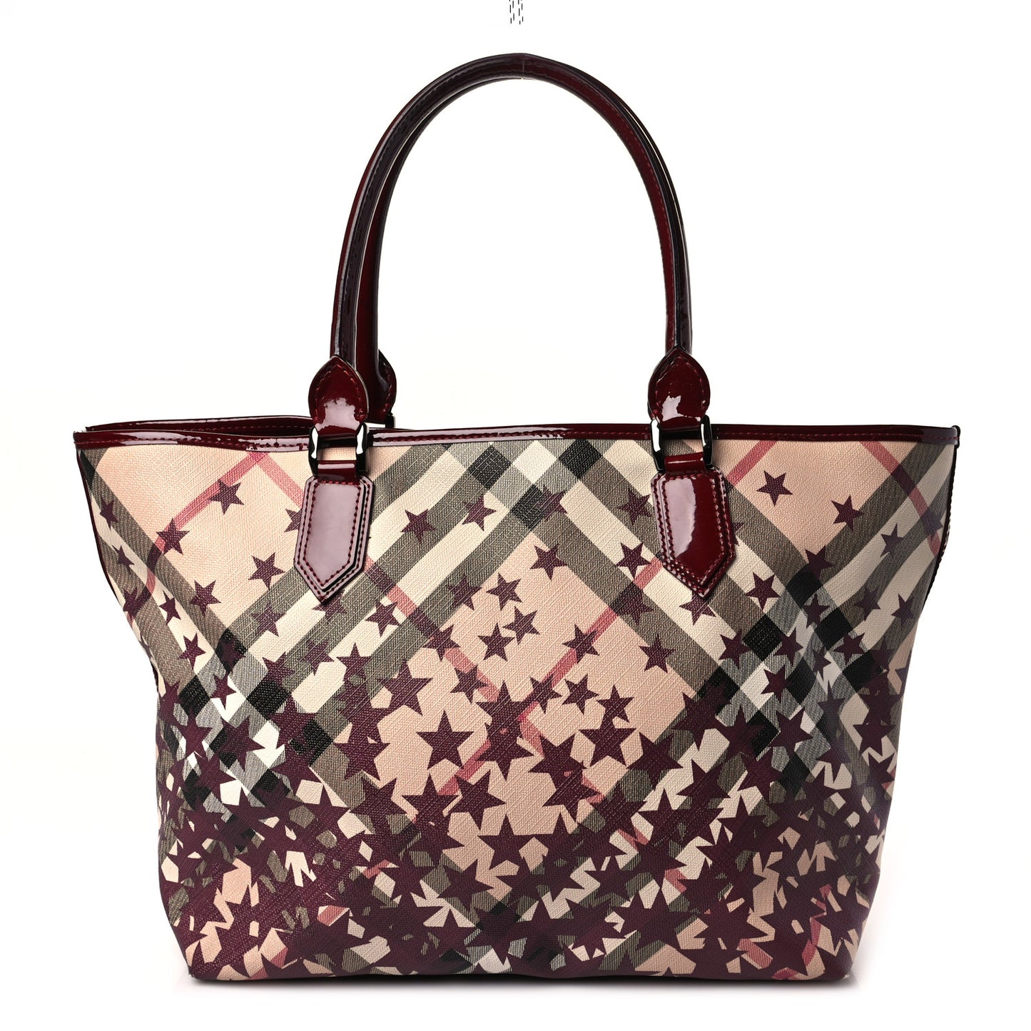 Patent Supernova Check Stars Large Nickie Landscape Tote Berry Red
