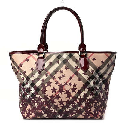 Burberry Patent Supernova Check Stars Large Nickie Landscape Tote Berry Red 1 of 8