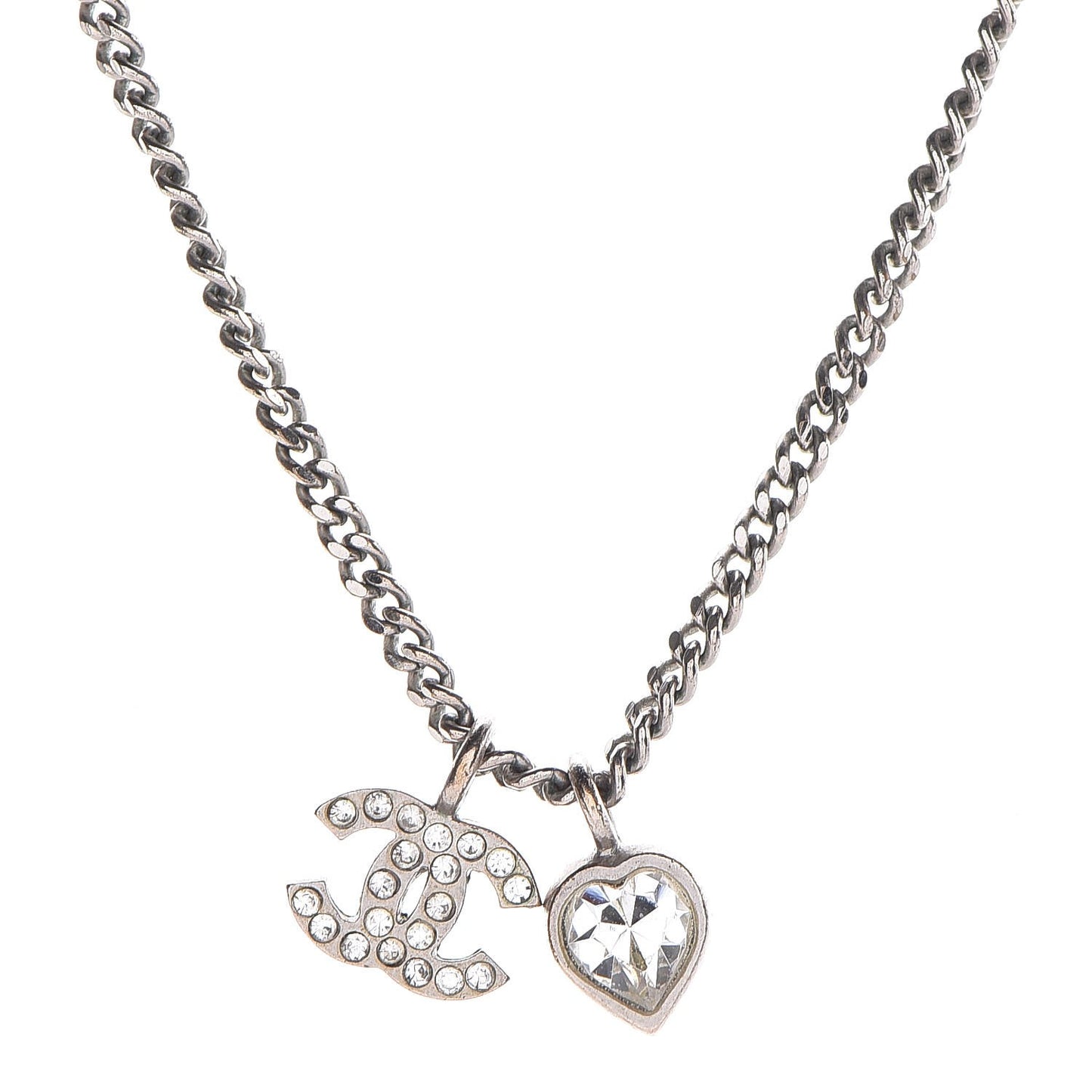 Crystal Mini Heart CC Necklace Silver