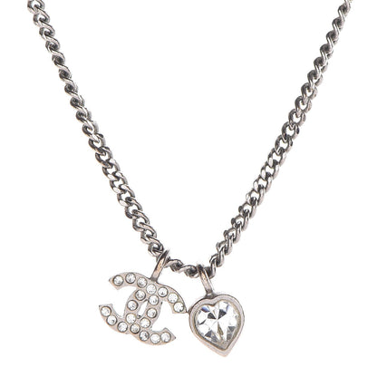 Chanel Crystal Mini Heart CC Necklace Silver 4 of 8