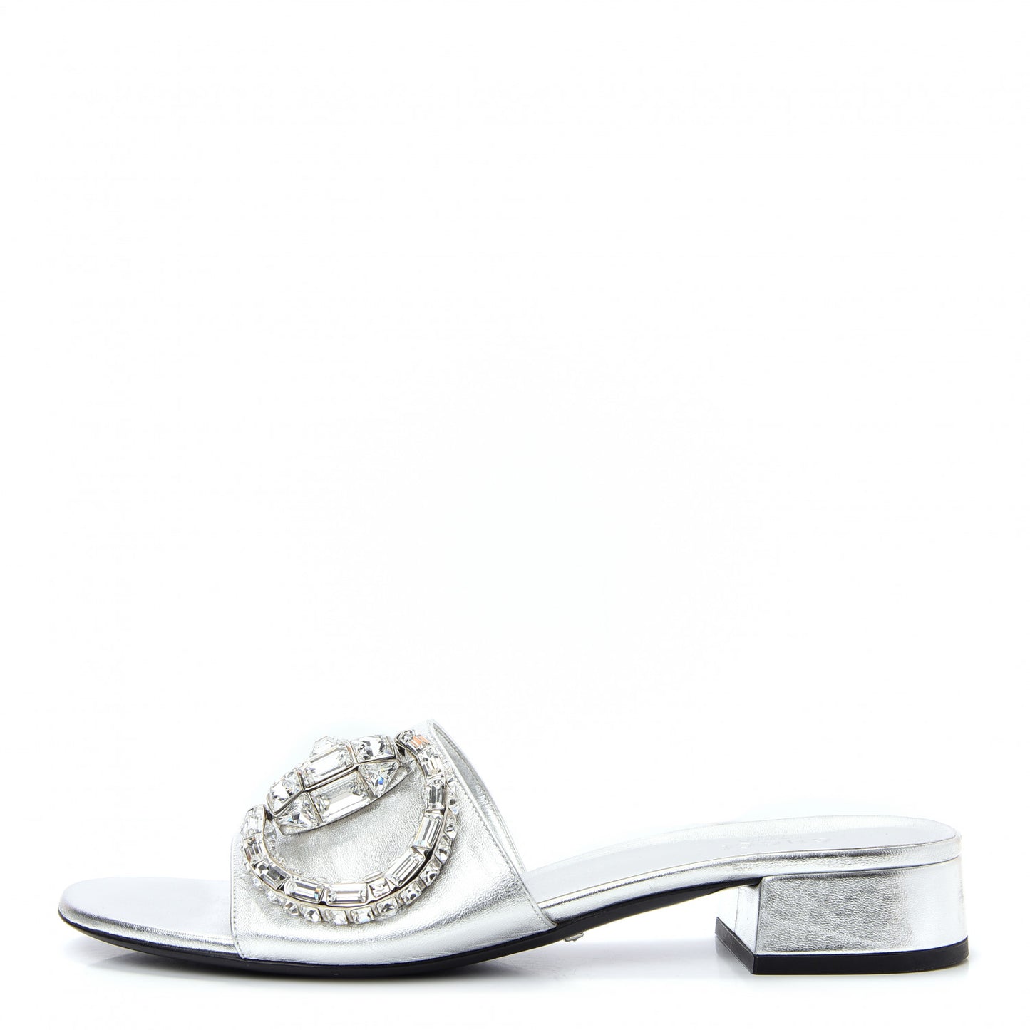 Metallic Nappa Crystal Maxine Horsebit Slide Sandals 38.5 Silver