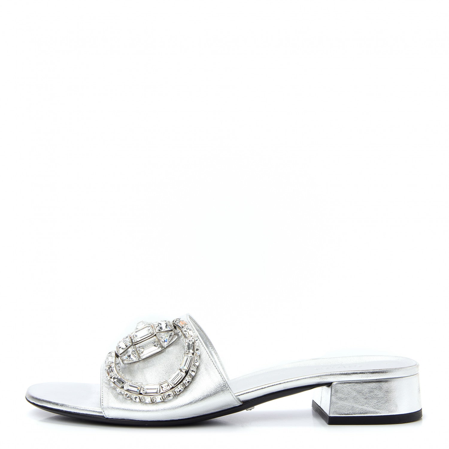 Gucci Metallic Nappa Crystal Maxine Horsebit Slide Sandals 38.5 Silver 1 of 10