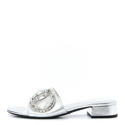 Gucci Metallic Nappa Crystal Maxine Horsebit Slide Sandals 38.5 Silver 1 of 10