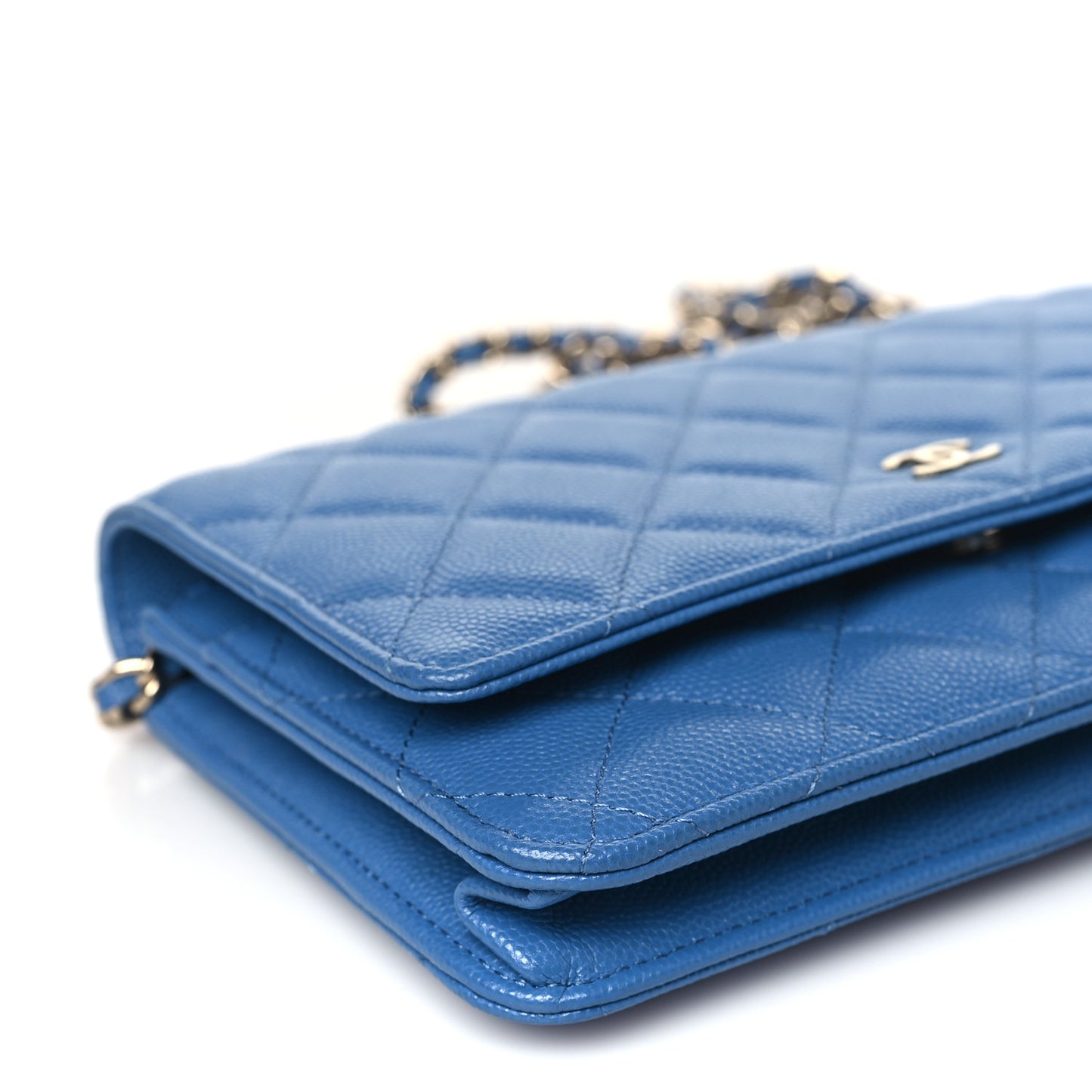 Caviar Quilted Wallet on Chain WOC Blue