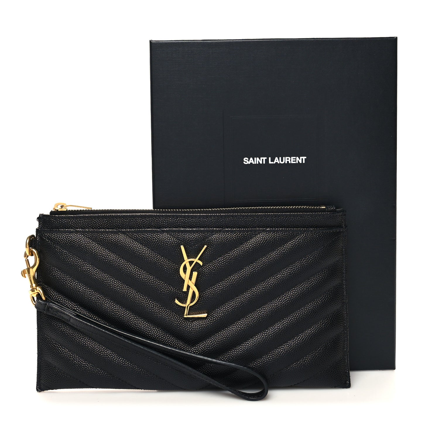 Grain De Poudre Chevron Monogram Large Bill Pouch Black
