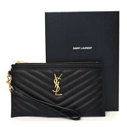 Saint Laurent Grain De Poudre Chevron Monogram Large Bill Pouch Black 11 of 11